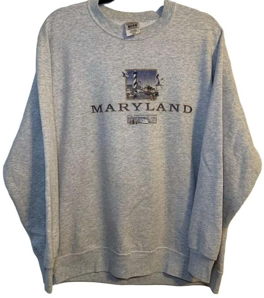 Vintage Maryland Destination Sweatshirt Size L Gray Lighthouse Crewneck